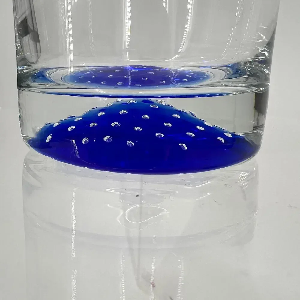 2 American Atelier Old Fashioned Rocks Cobalt Blue Controlled Bubble Glasses